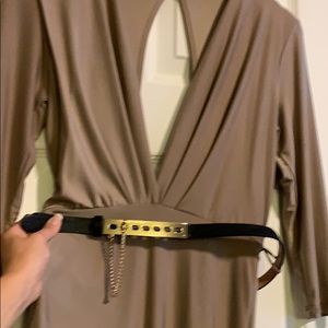 Sexy plunge neck dress with belt